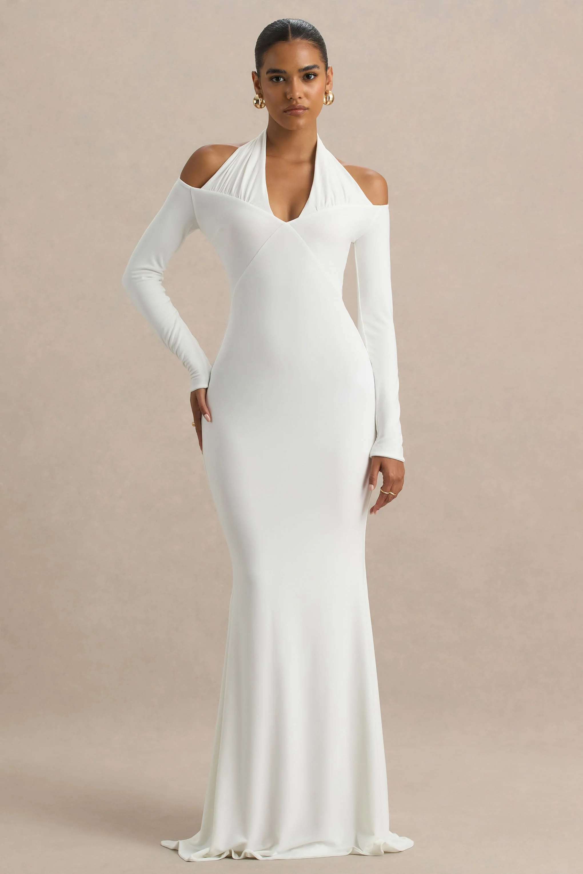 Living High | Witte Halter Nek Maxi Jurk Met Lange Mouwen - Image 5