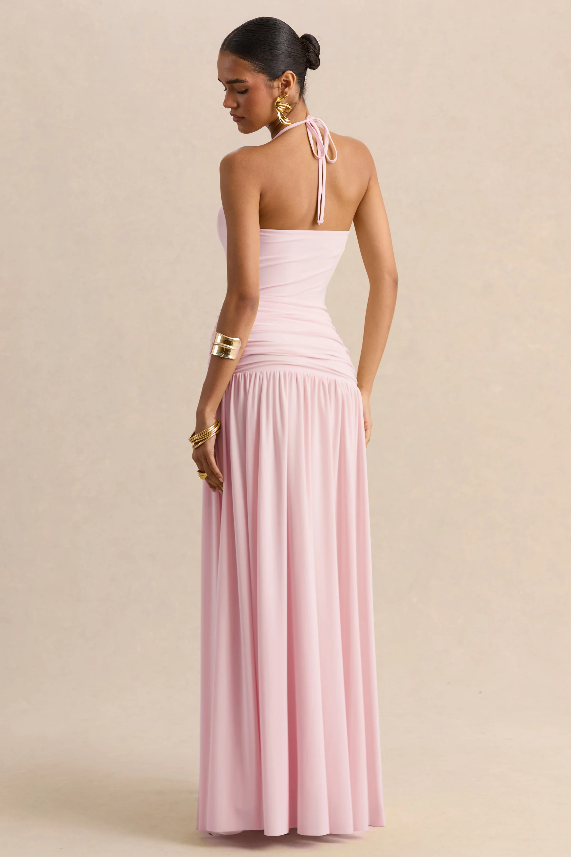 Nicolette | Roze Vierkante Hals Maxi Jurk Met Gerimpeld Detail - Image 2