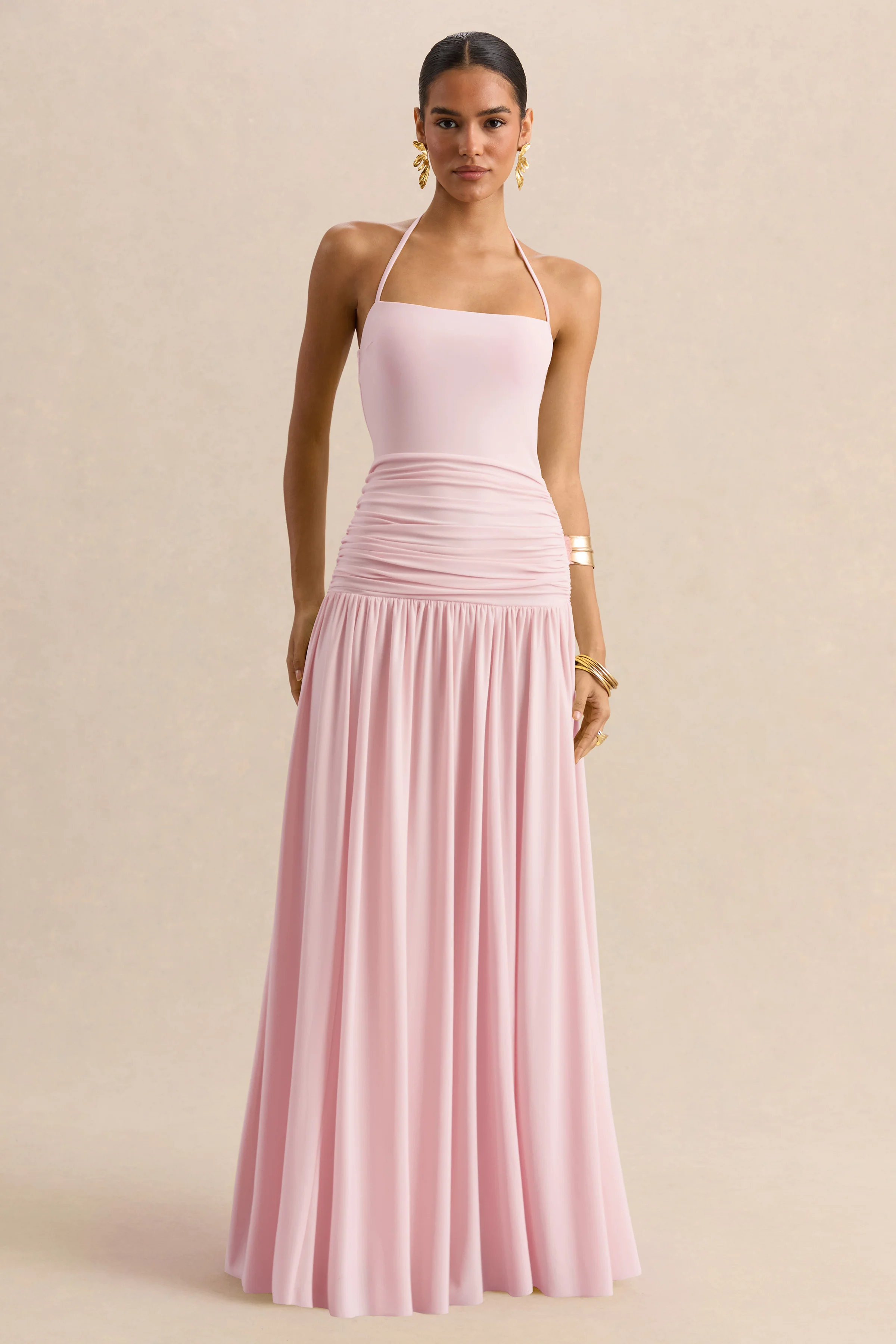 Nicolette | Roze Vierkante Hals Maxi Jurk Met Gerimpeld Detail - Image 5