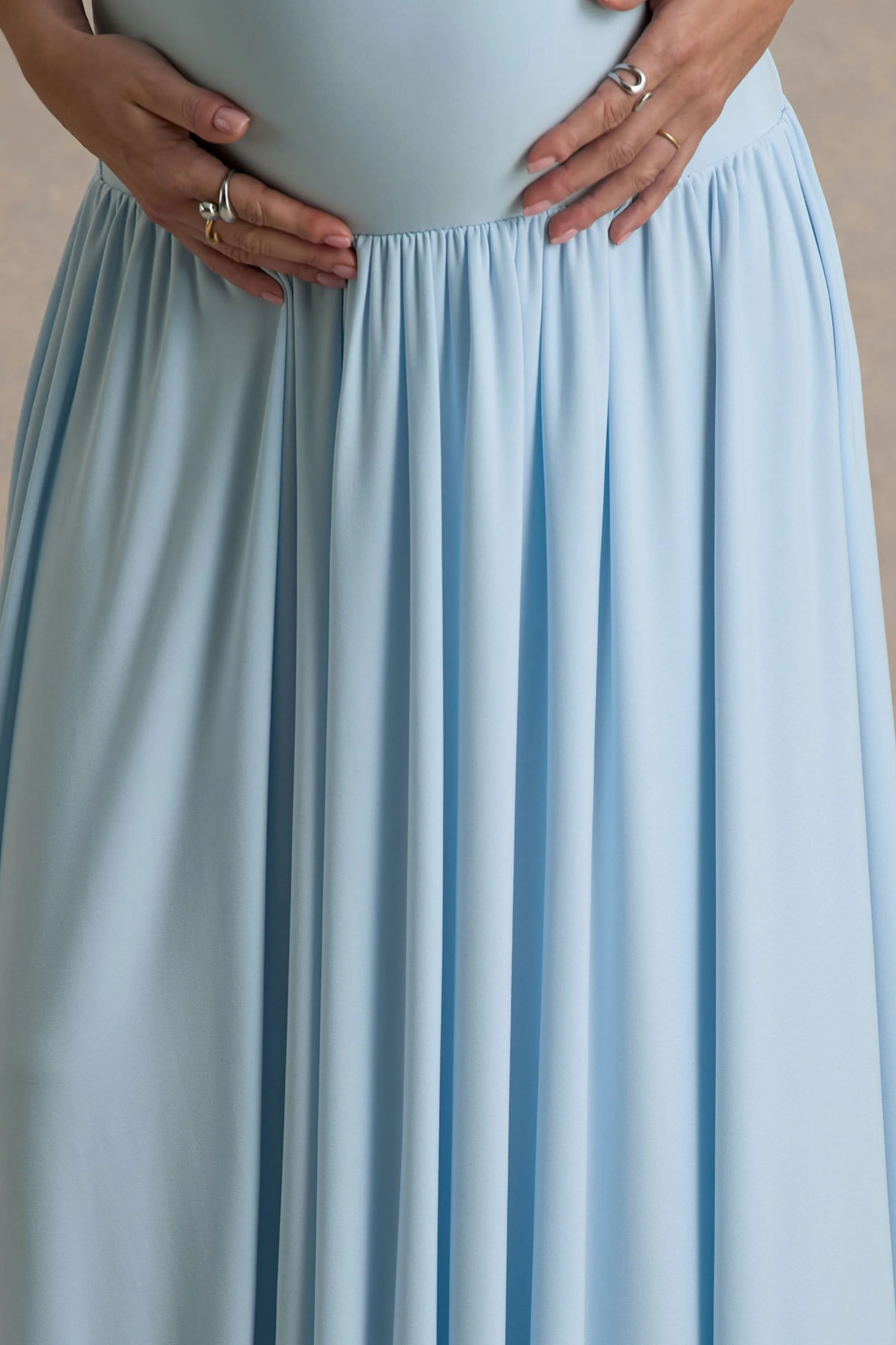 Outline | Poederblauwe Zwangerschaps Maxi Jurk Met Draperend Rok - Image 6