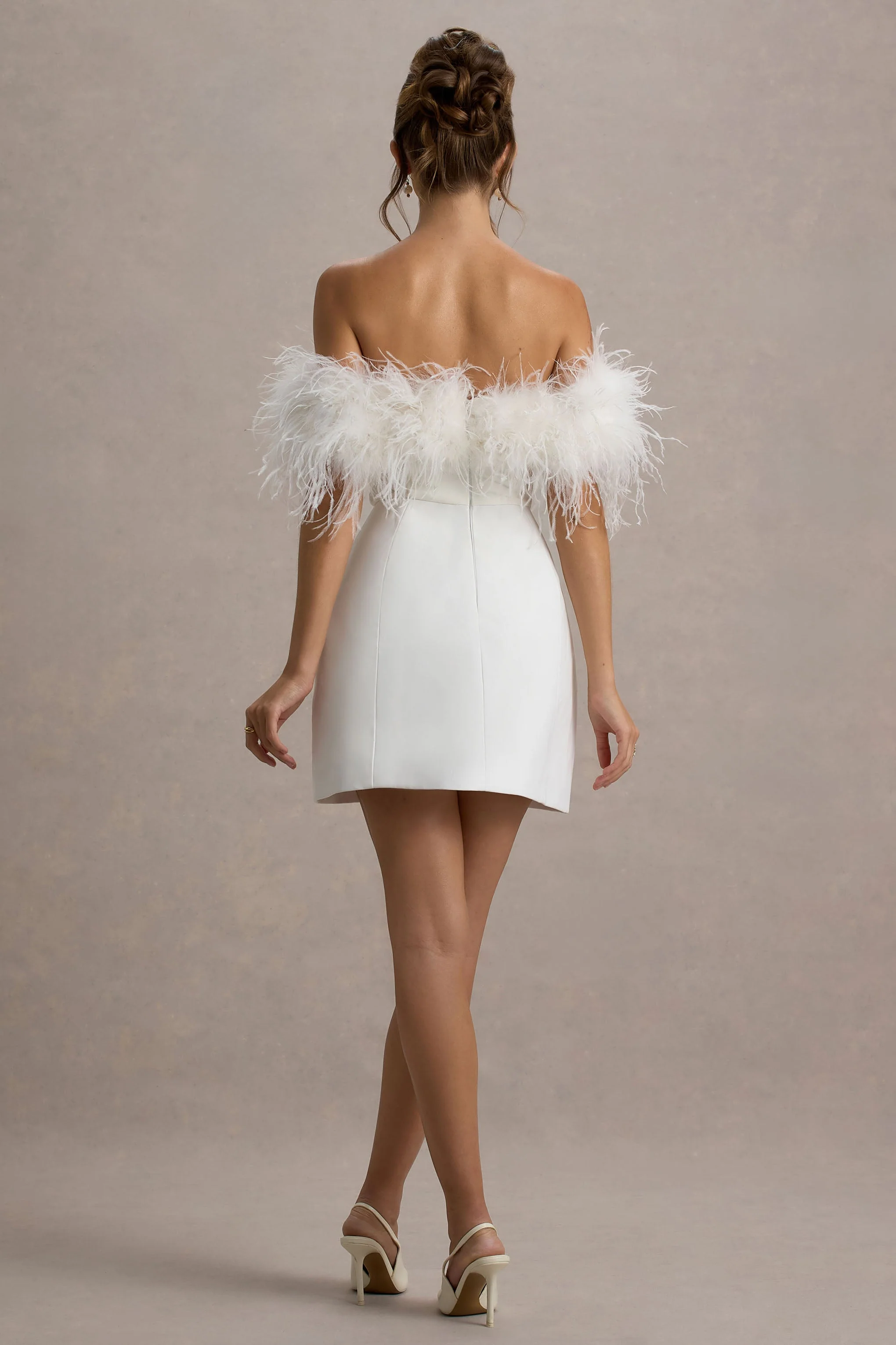 Palace | Witte Bardot Mini Jurk Met Veren Rand - Image 3