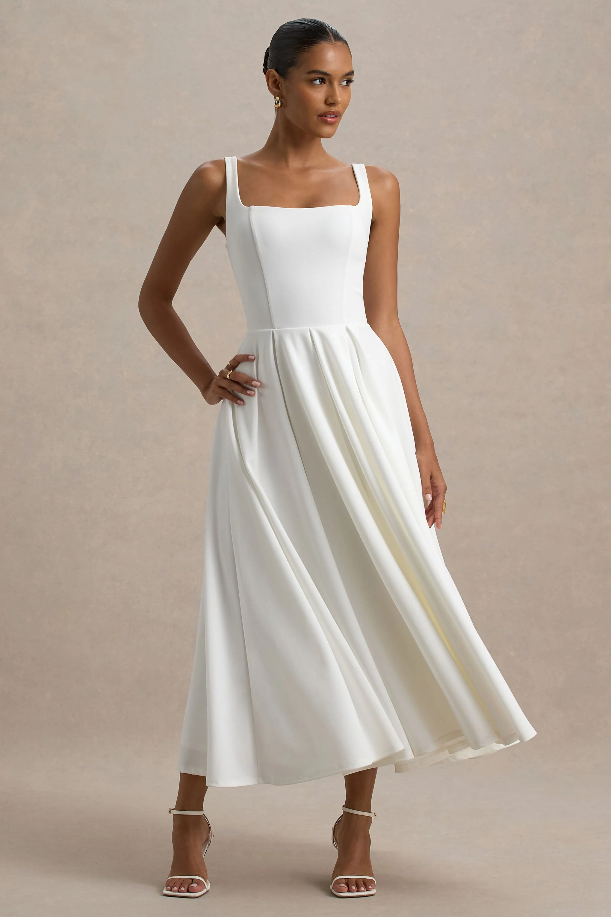 Parina | Witte Midi Jurk Met Volumineuze Hem - Image 4