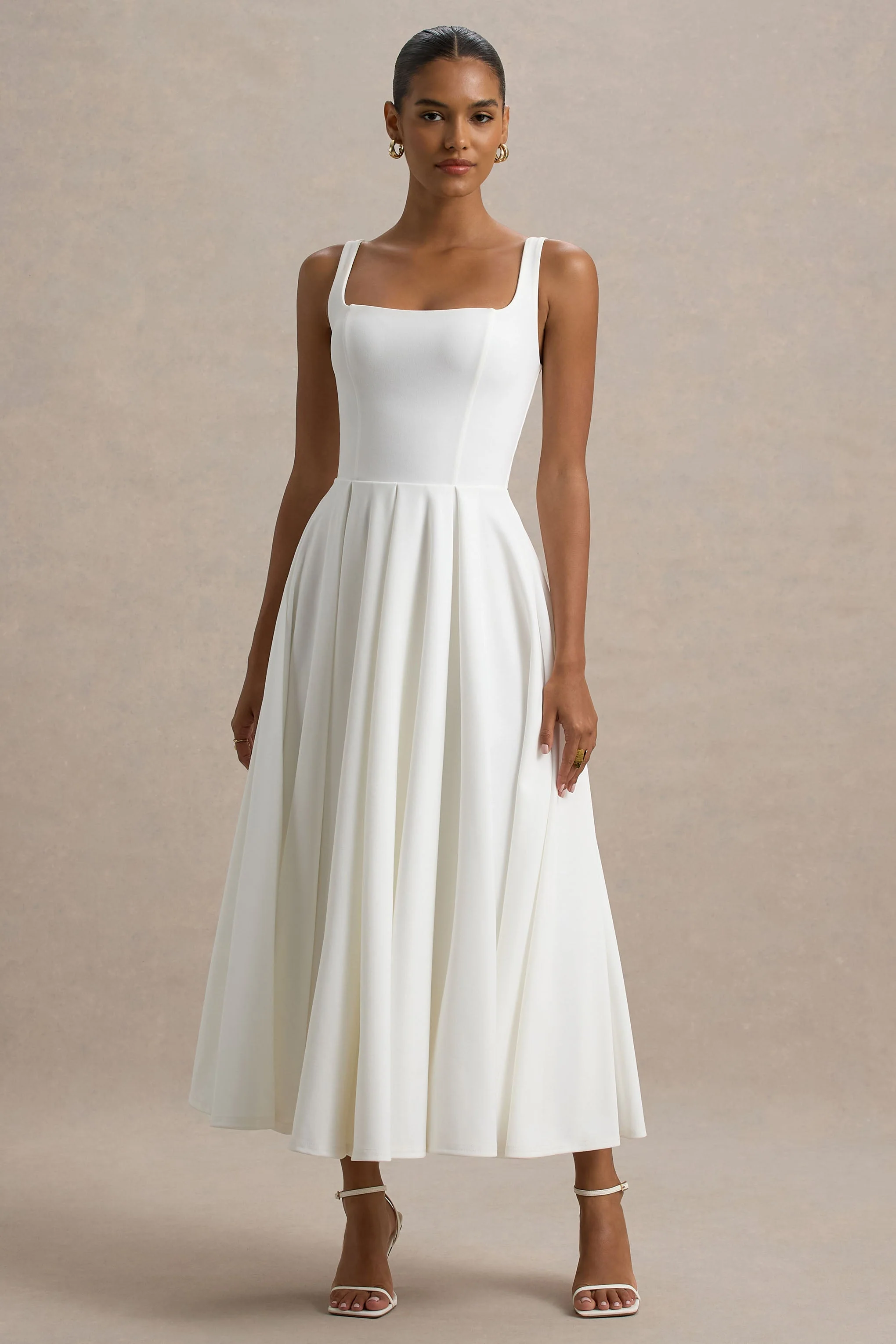 Parina | Witte Midi Jurk Met Volumineuze Hem - Image 5