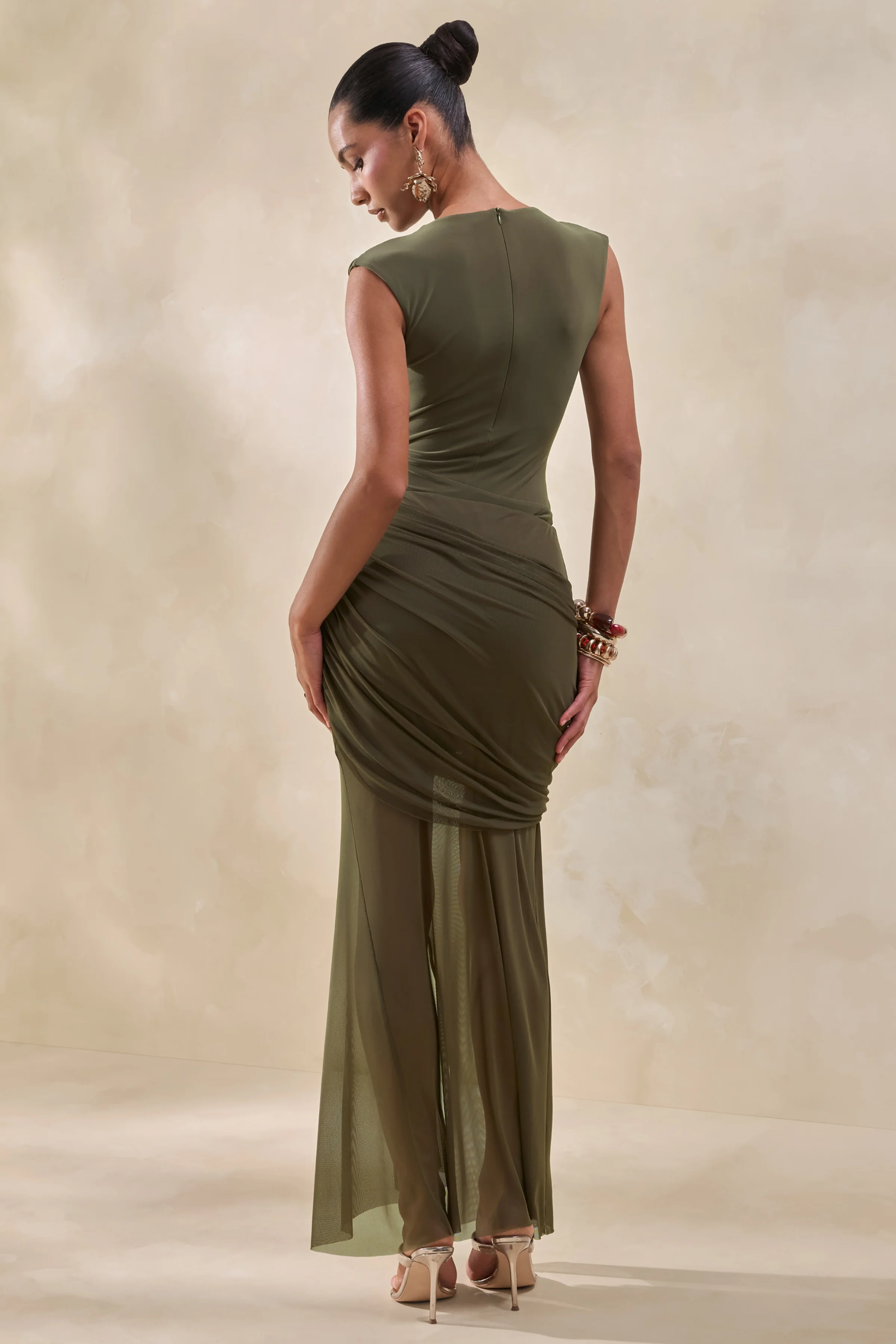 Persephone | Kaki Mesh Overslag Maxi Rok met Split - Image 3