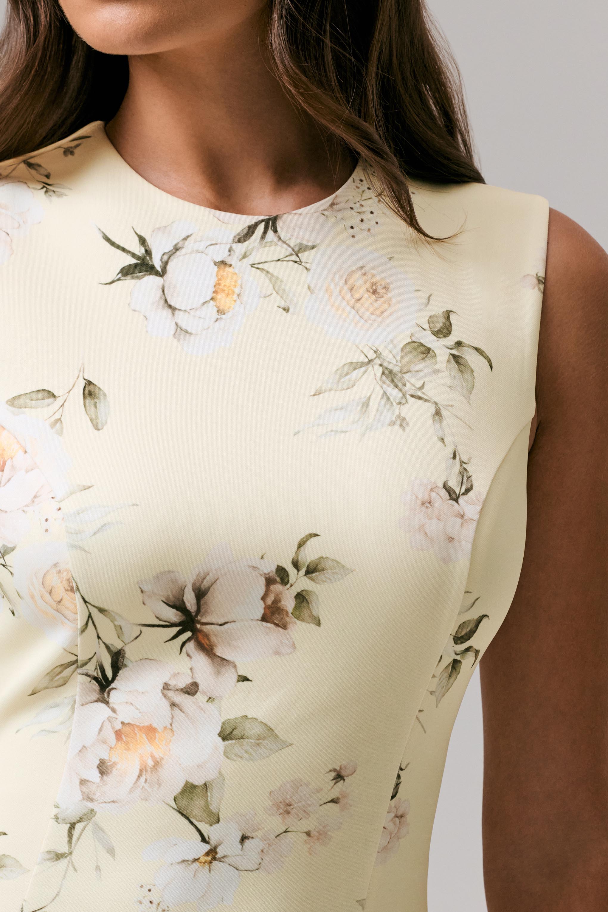 Priceless | Citroenen Print Hoge Ronde Hals Fishtail Midi Jurk - Image 6