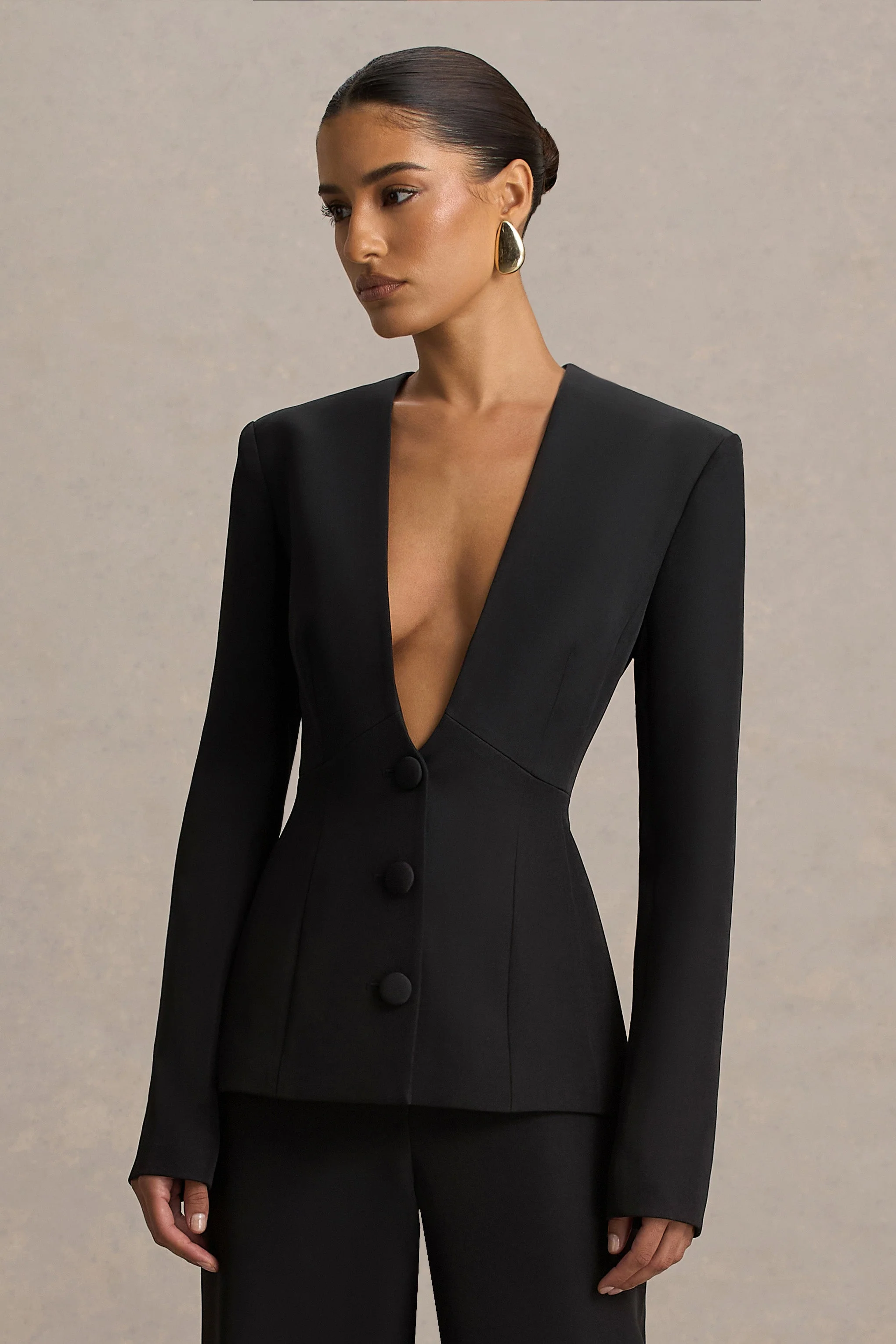 Rosalina | Zwarte Extreme V-hals Getailleerde Blazer - Image 4