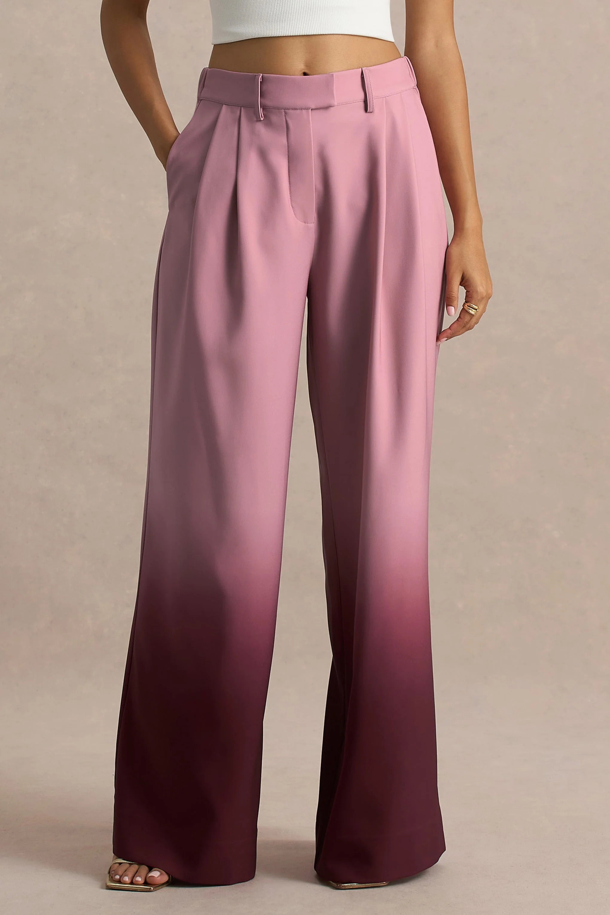 Safia | Kersenrode Ombre Satijnen Broek Met wijde Pijpen - Image 3