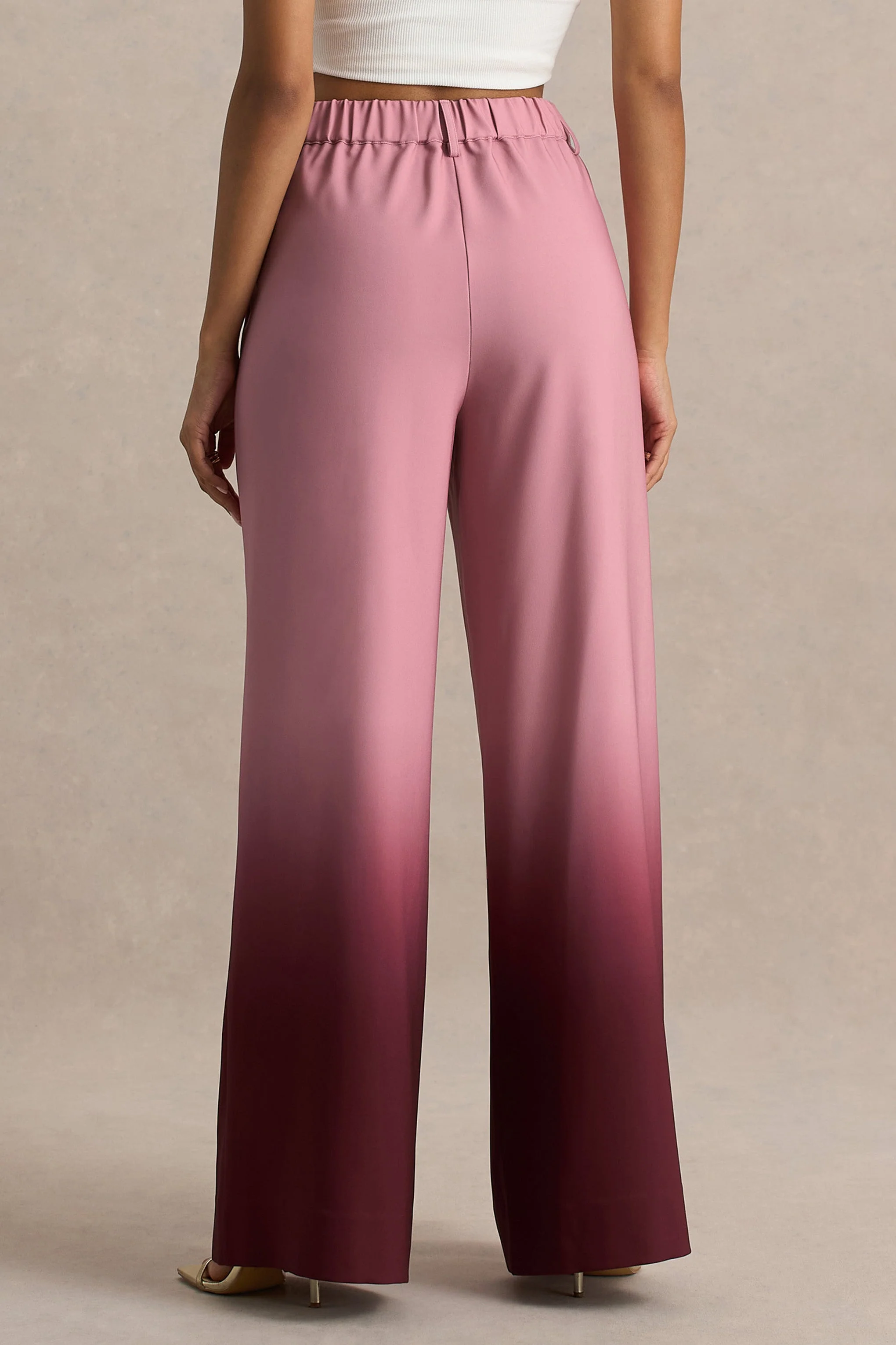 Safia | Kersenrode Ombre Satijnen Broek Met wijde Pijpen - Image 4