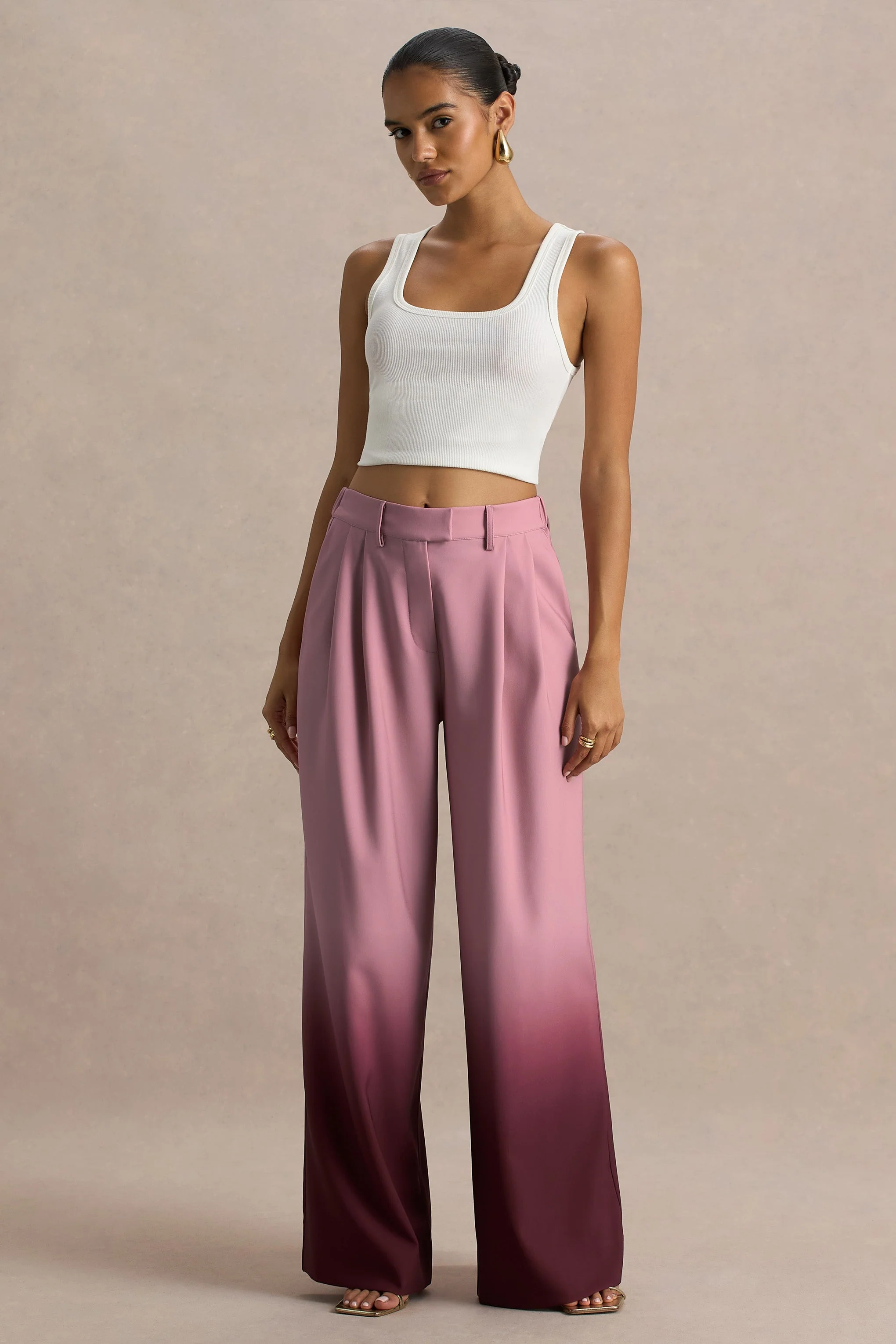 Safia | Kersenrode Ombre Satijnen Broek Met wijde Pijpen - Image 5