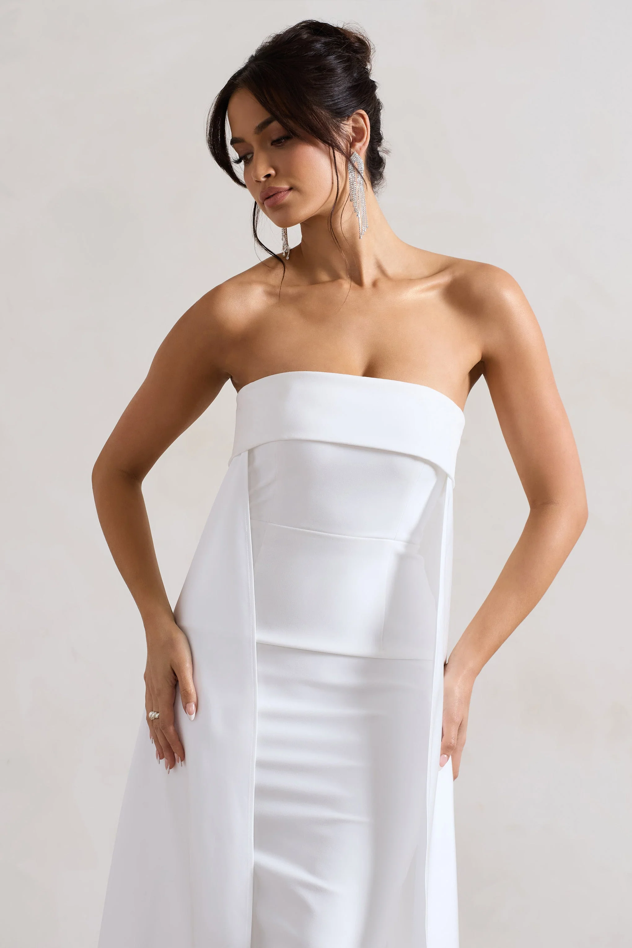 Save The Date | Crème Bandeau Midi Jurk Met Train - Image 3