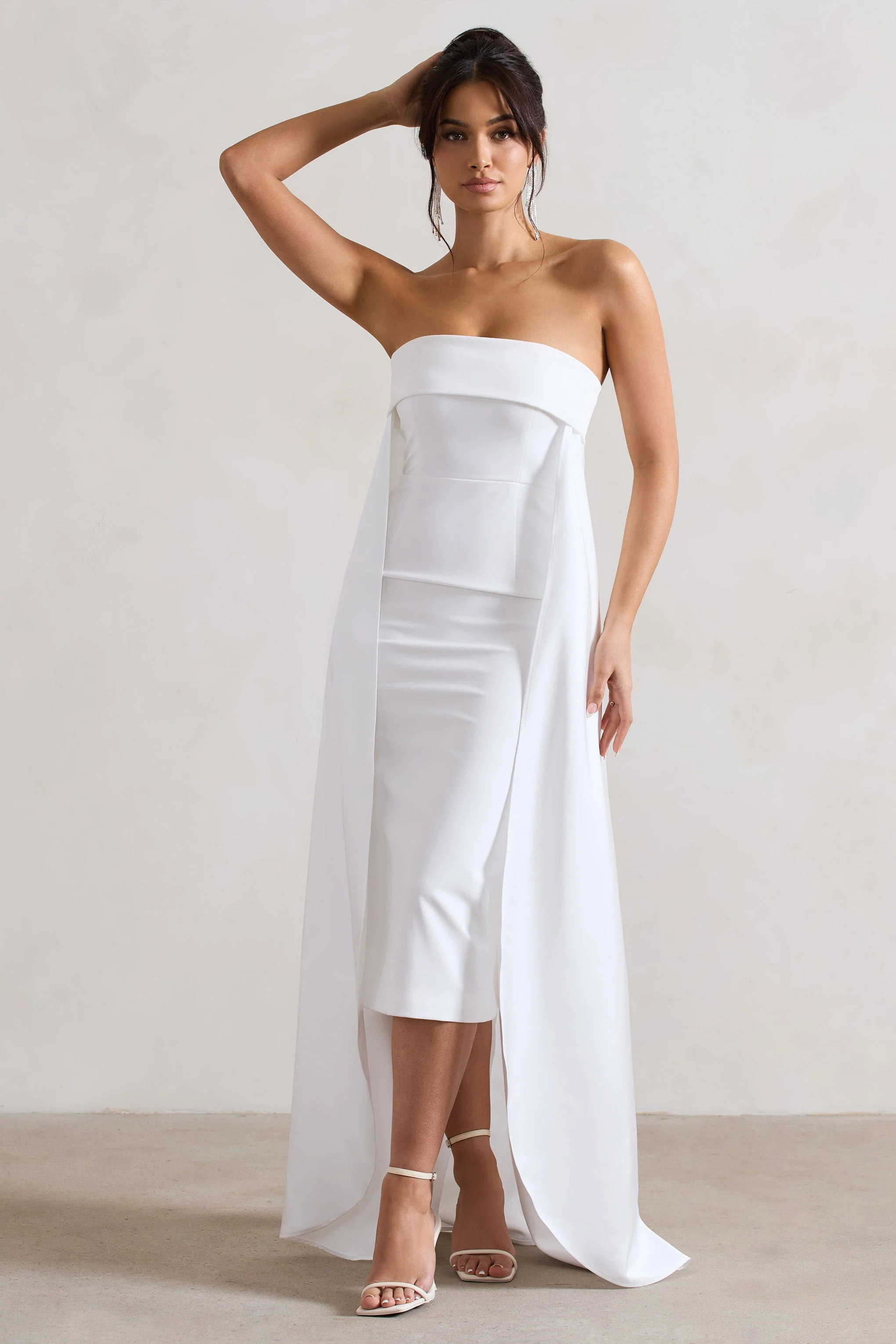 Save The Date | Crème Bandeau Midi Jurk Met Train - Image 4
