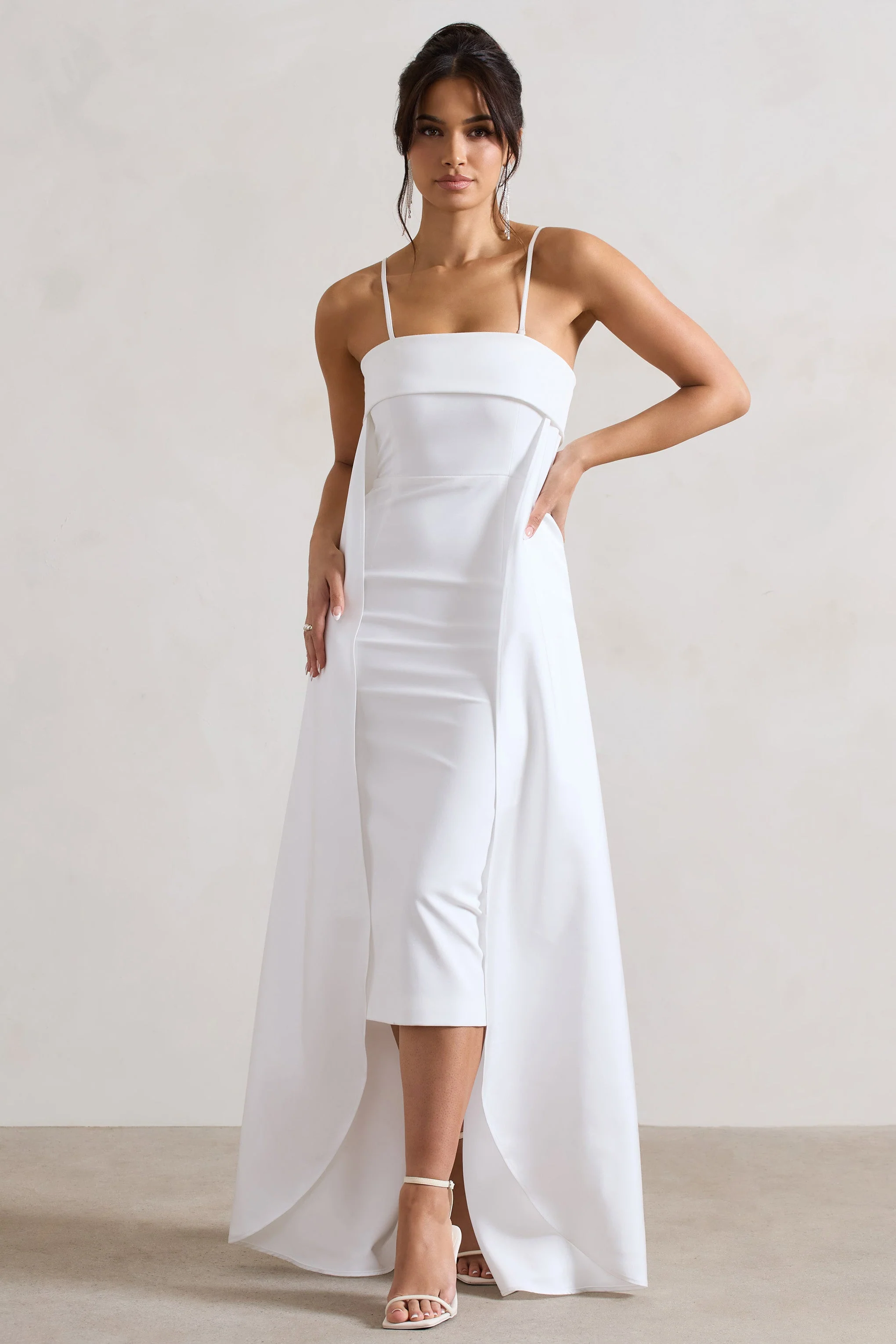 Save The Date | Crème Bandeau Midi Jurk Met Train - Image 5