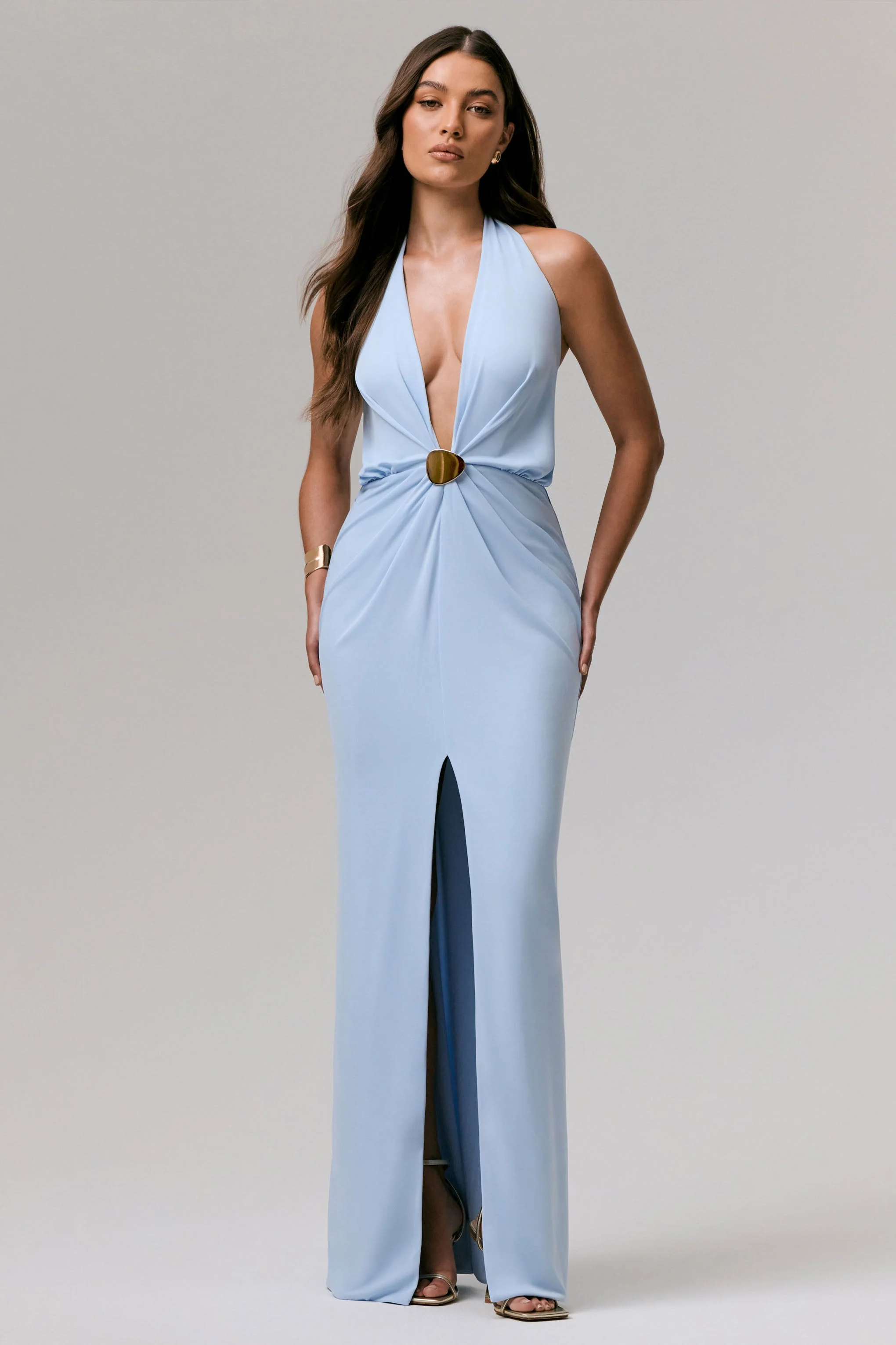 Shooting Star | Poederblauw diepe V-nek Overslag Maxi Jurk Met Taille Detail - Image 5