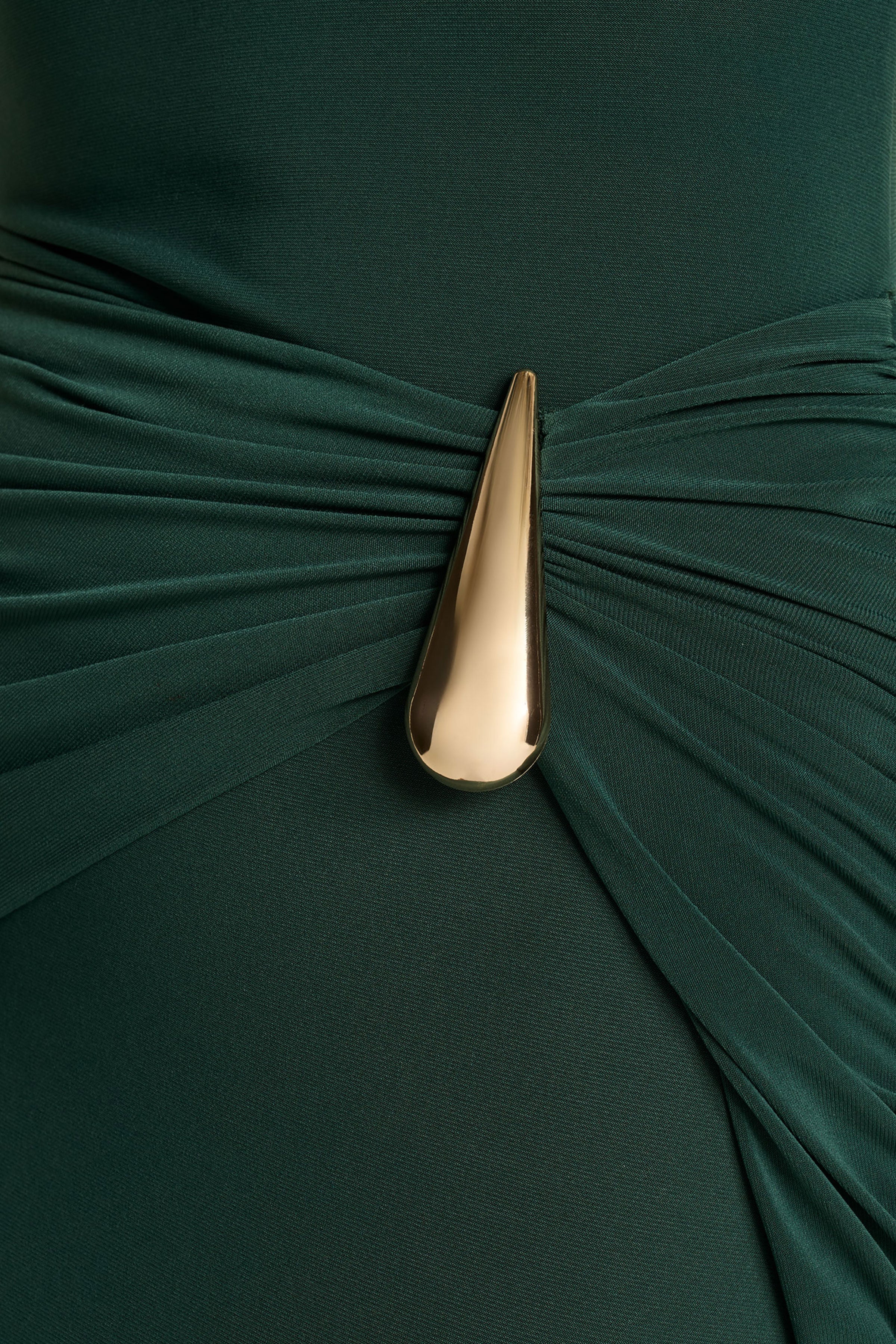 Solarium | Donkergroene Maxi Jurk met Lange Mouwen en Gouden Detail - Image 6