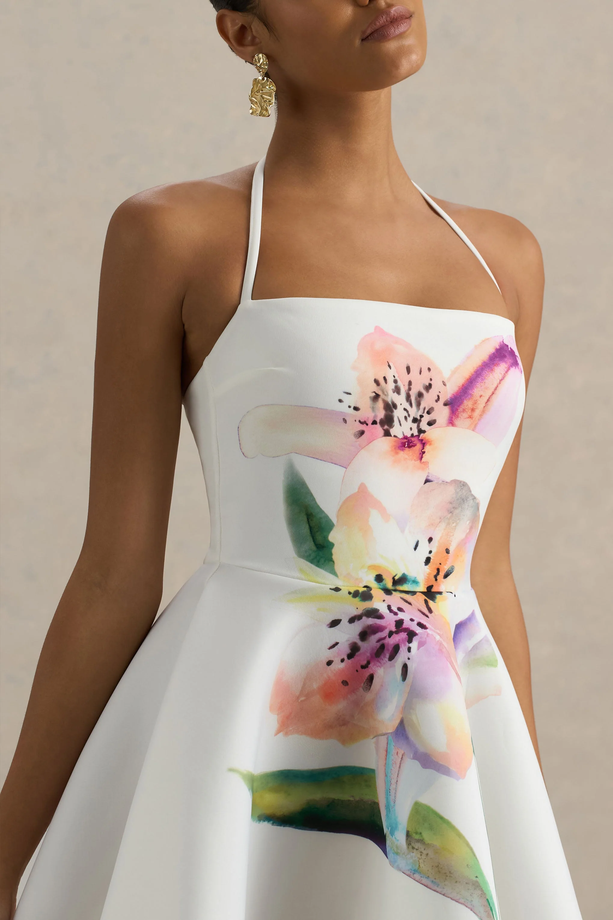 Taylor | Witte Lelie Print Vierkante Hals Mini Jurk - Image 4