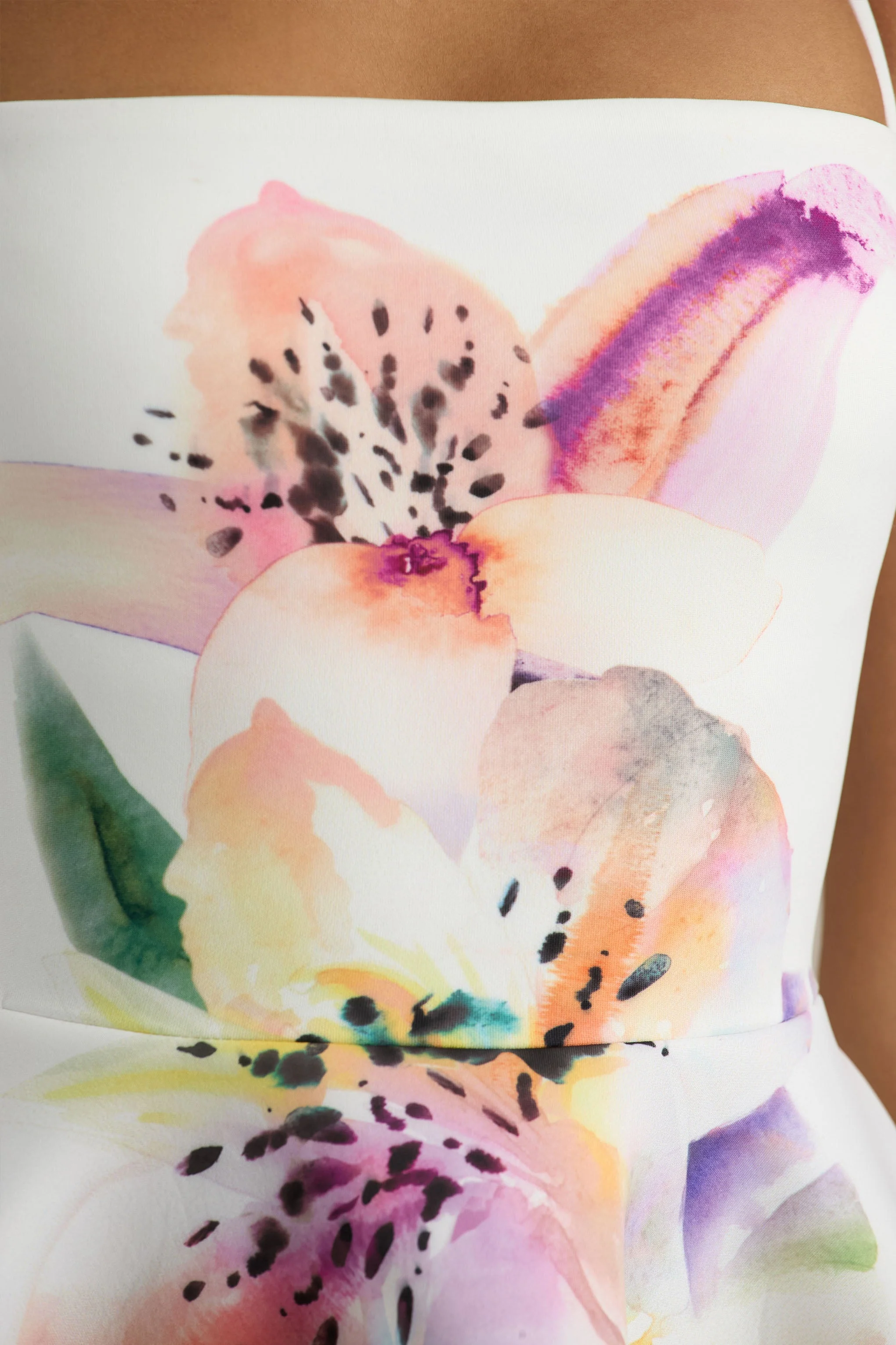 Taylor | Witte Lelie Print Vierkante Hals Mini Jurk - Image 6