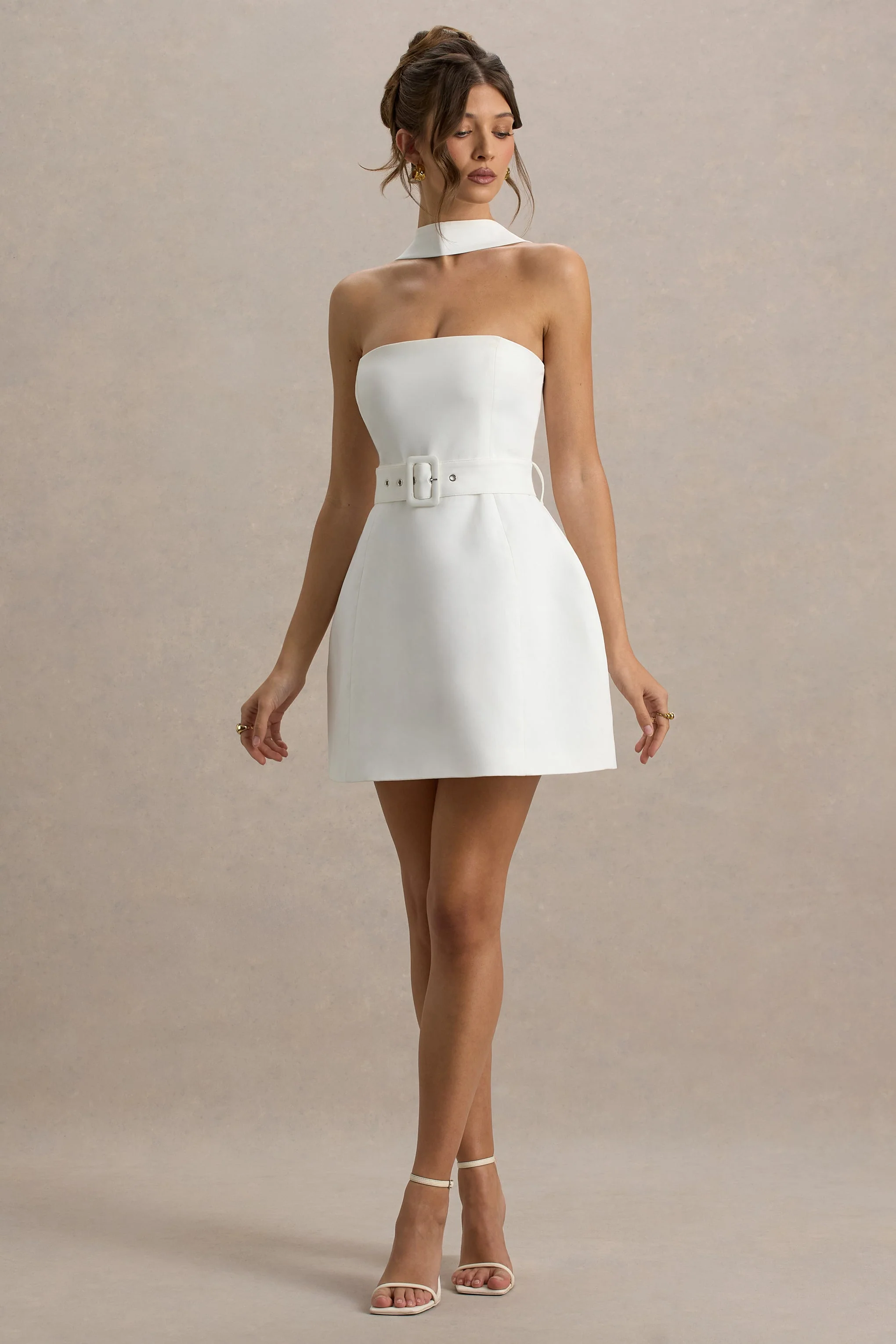 Timberly | Witte Hoge Hals Getailleerd Micro‑Mini Jurk - Image 5