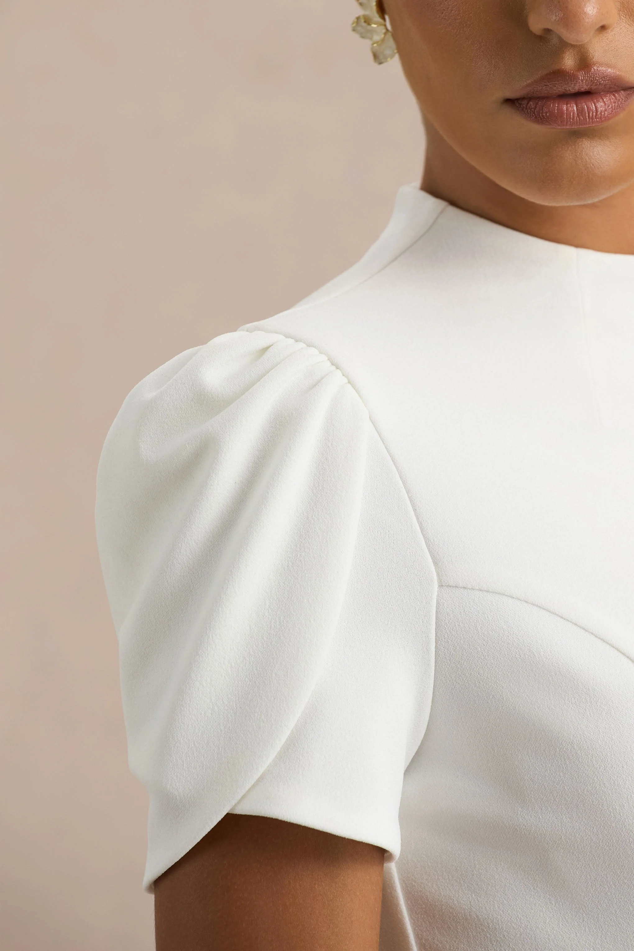 Vicky | Witte Hoge Hals Midi Jurk Met Pof-Mouwen - Image 6