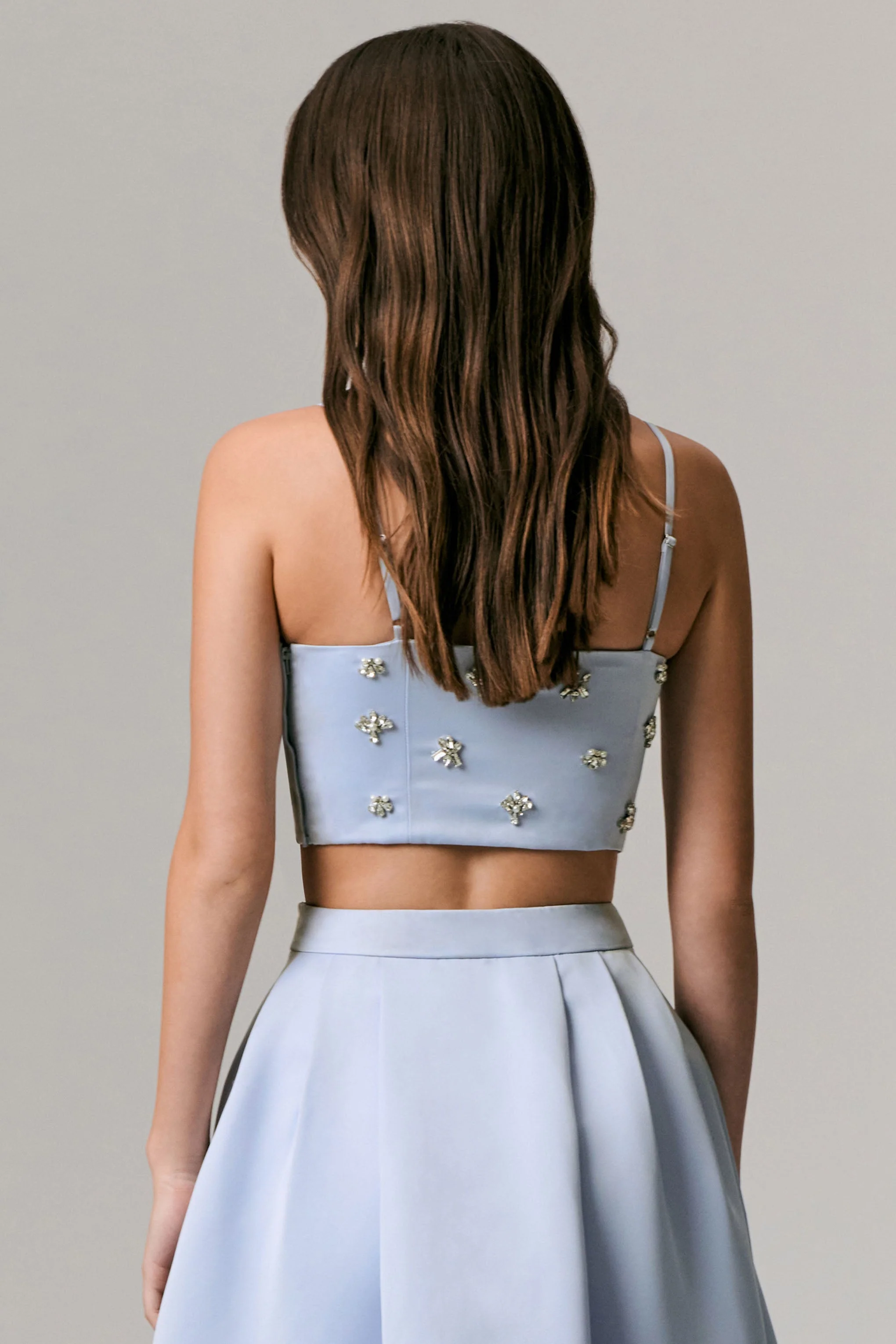 Vienna | Blauwe Versierde Satijnen Crop Top - Image 5