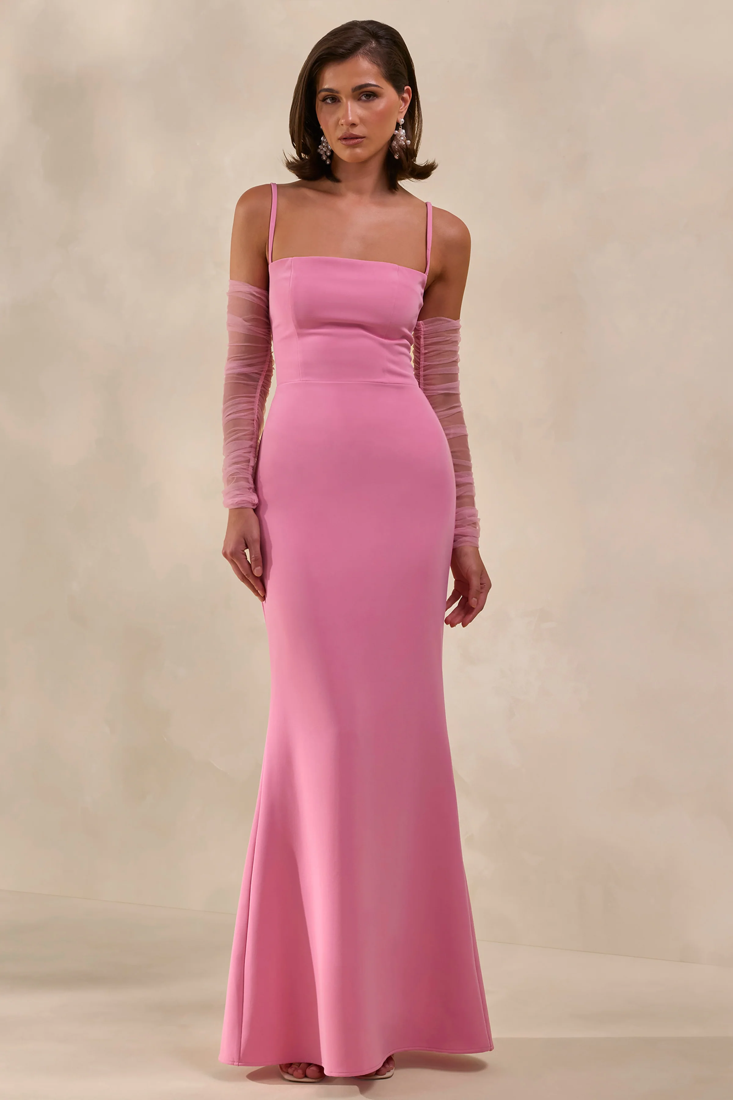 Zavira | Roze Maxi Jurk Met Vierkante Hals